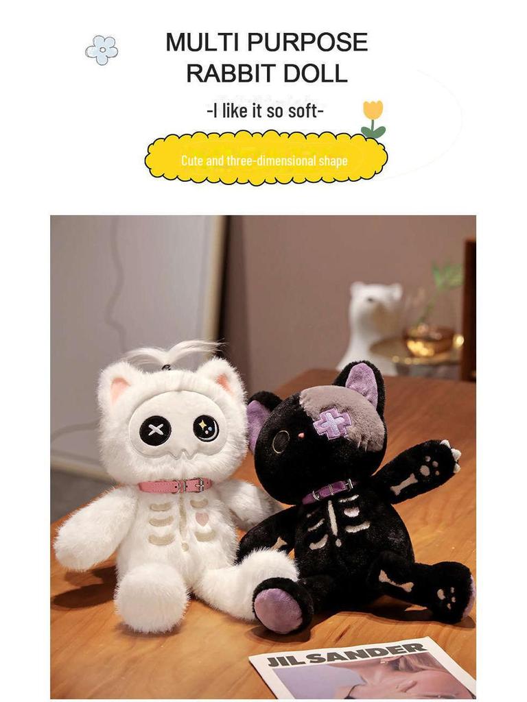 3D Plush Skull Cat Doll - Cute Cartoon Pillow and Creative Gift