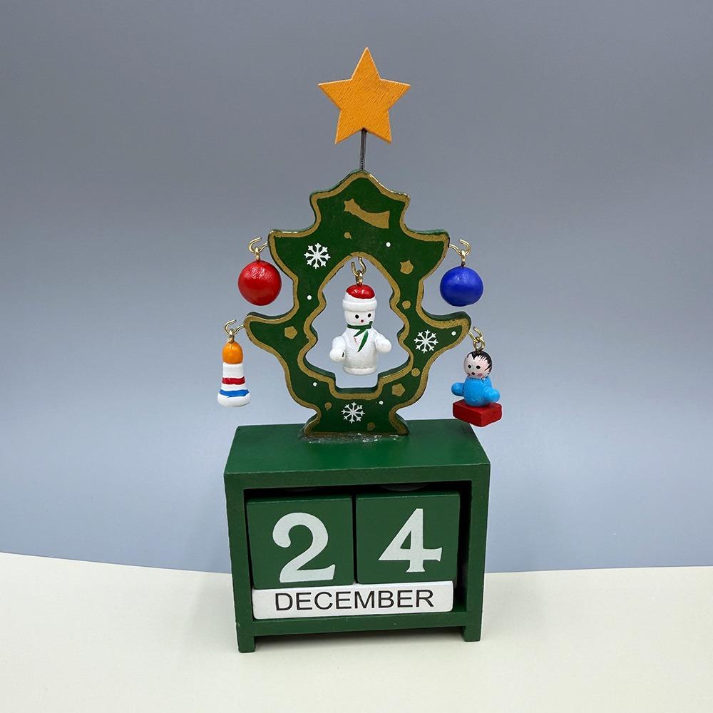 Christmas Wooden Countdown Calendar Blocks with Snowman, Santa & Reindeer Figurines – Festive Home Holiday Decoration