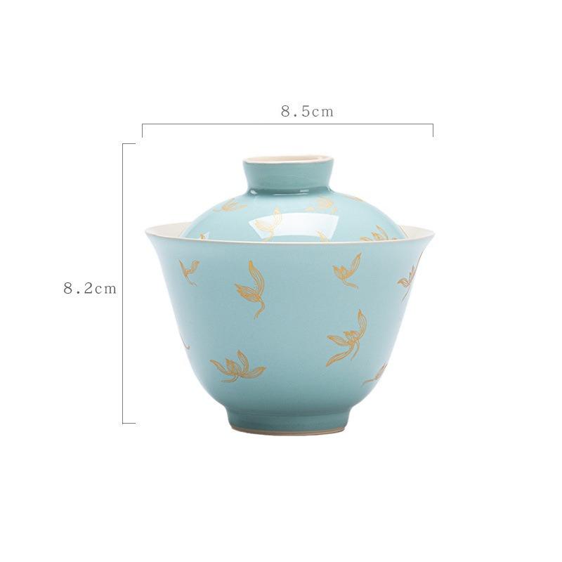 Red Ceramic Teacup Porcelain Tea Tureen Handmade Orchid Bowl Chinese Kung Fu Gongfu Gaiwan Retro Teaware Drinkware Tea Ceremony