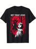 Men'S Gothic Graphic T-Shirt - "Not Today Jesus" with Distressed Red Print Casual Round Neck Tee for Outdoor & Family Wear Gothi