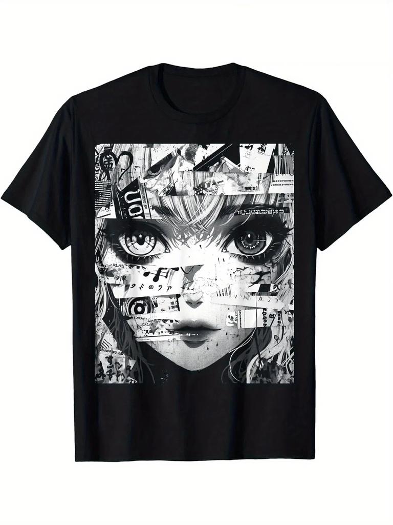 Anime Graphic T-Shirt for Women - Kawaii Harajuku Streetwear, 80s/90s Style, Bla