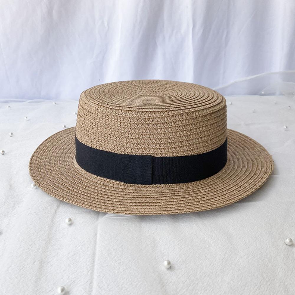 Соломенная шляпа во французском стиле, солнцезащитная шляпа Ins Flat Tops Cap для мужчин и женщин