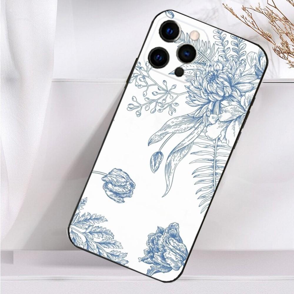 Художественный чехол для телефона с ботаническим рисунком для iPhone 16,15,14,13,12,11 Plus,Pro Max,XS,X,XR,SE,Mini,8,7 Мягкий силиконовый черный чехол