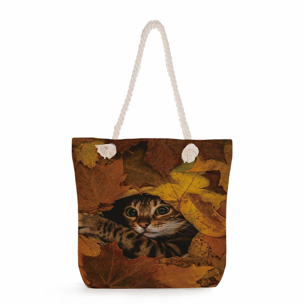 Cat print thick rope single-shoulder beach bag 7215 KTB