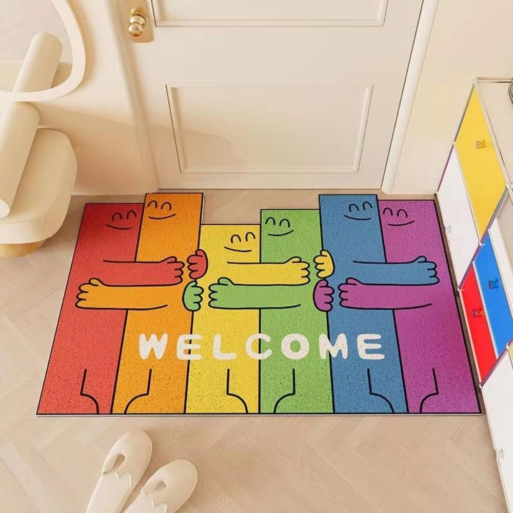 Rainbow Cartoon Welcome Rug Multi Color Character Hug Design Living Room Bedroom Entryway Non Slip Mat Home Decor