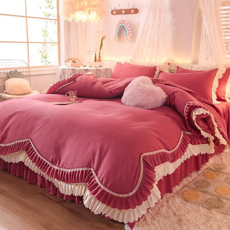 Кружевной постельный подзор из четырех частей, европейская атмосфера, простое одеяло, покрывало, простыня, постельное белье