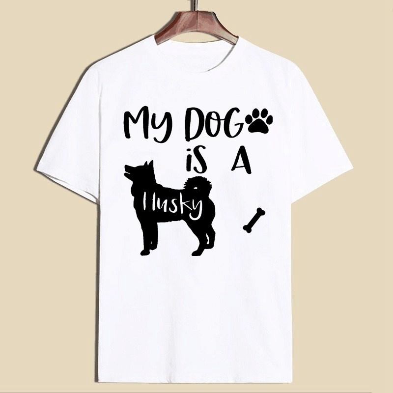 ZIMOXUAN Забавная футболка с буквенным принтом «MY DOG IS A HUSKY», хлопковая свободная футболка с короткими рукавами для женщин, футболки