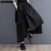 Plus Size Pants Women 2023 New Summer Style Loose Basic Black Wide Leg Pants Fake Two-Piece Culottes