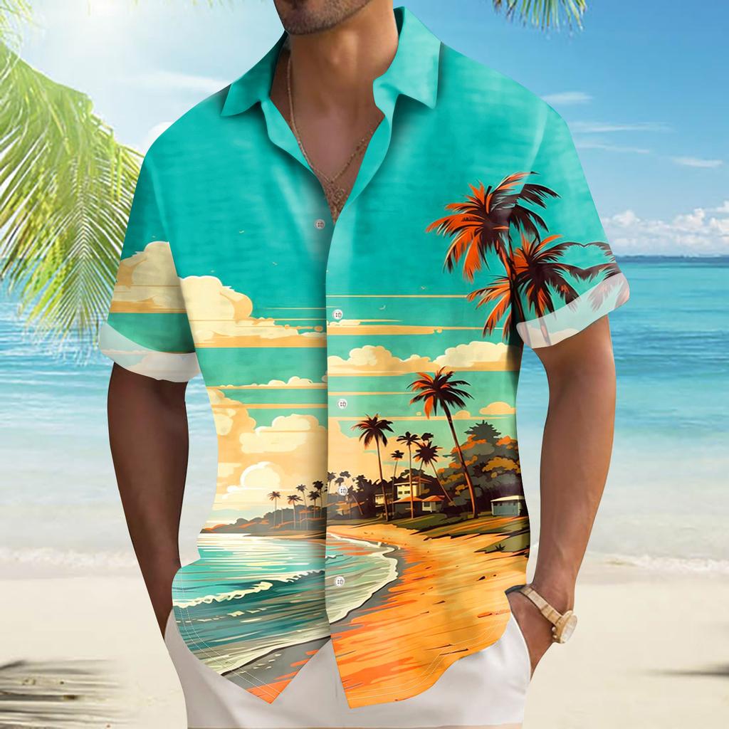 Гавайская рубашка для мужчин, мужские винтажные рубашки для боулинга на пуговицах, летняя пляжная рубашка с коротким рукавом