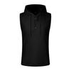 Men Vest Hooded Drawstring Sleeveless Tops Solid Color T-Shirt with Wide Shoulder