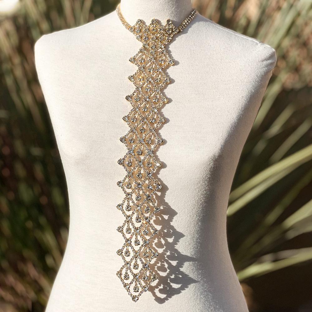 Stonefans Long Neck Tie Necklace Woman Rhinestone Fashion 2022 Collarbone Choker Necklace Vintage Luxury for Girl Bohemian Gifts
