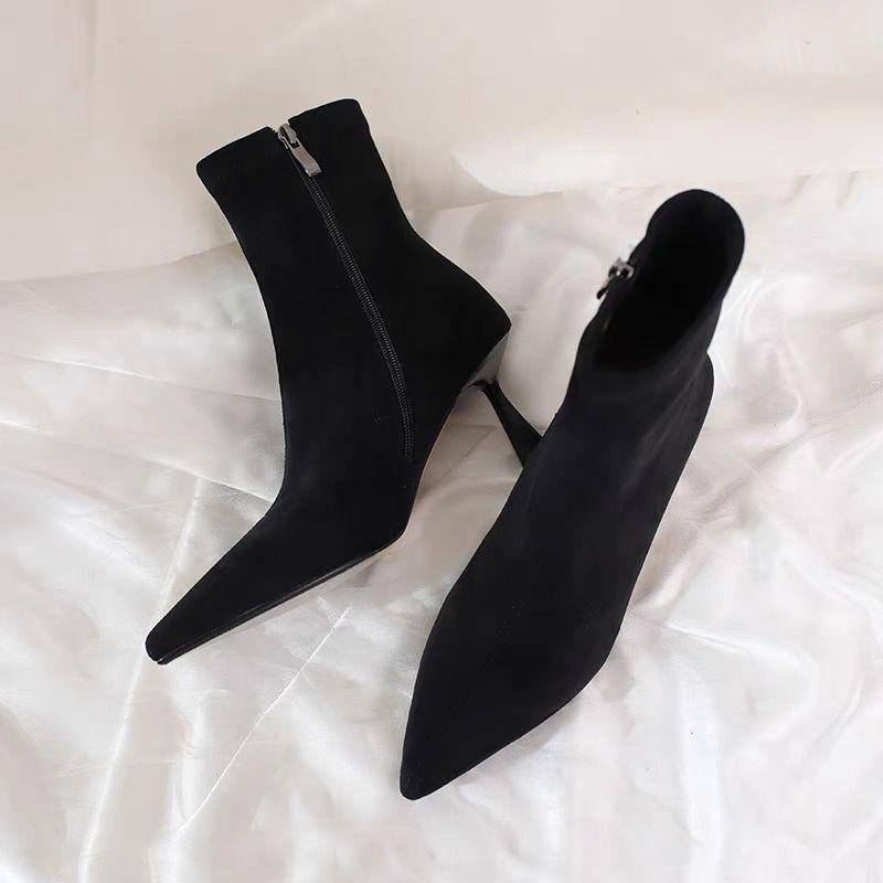 Ботильоны на высоком каблуке, замшевые теплые женские туфли, зимние брендовые повседневные туфли с острым носком, челси 2025 года, трендовые сексуальные зимние ботинки Mujer Zapatos