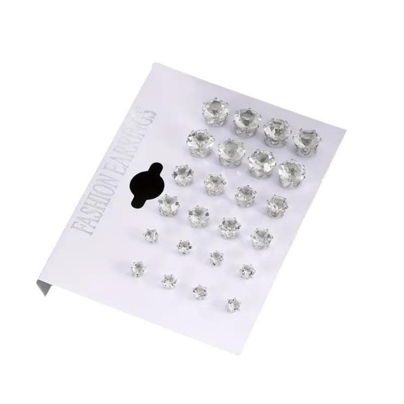 12 Pairs Six Claw Crystal Earrings Set Geometric White Shiny Zircon Wedding Stud Earrings Set for Women Men Jewelry Accessories