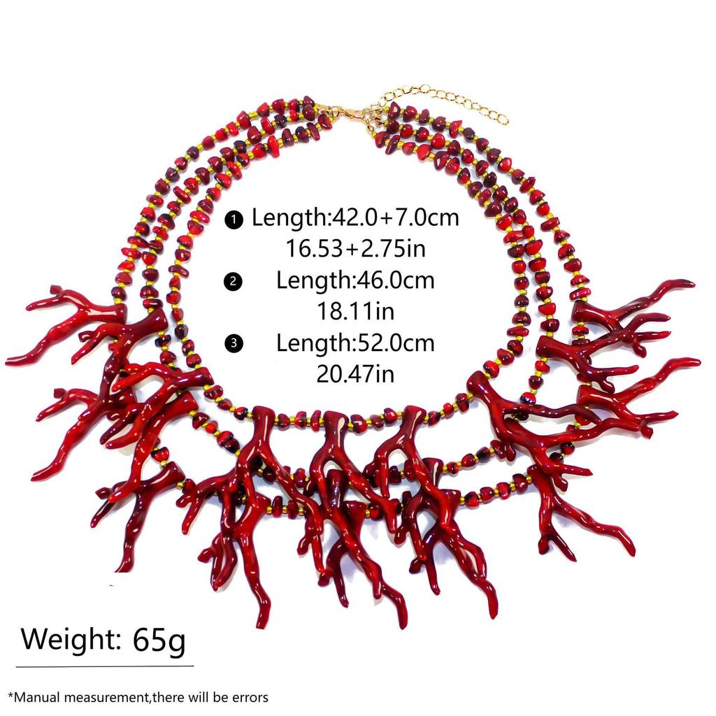 Handmade Multi-Layer Coral Beaded Necklace - Personalized Resin Clavicle Chain
