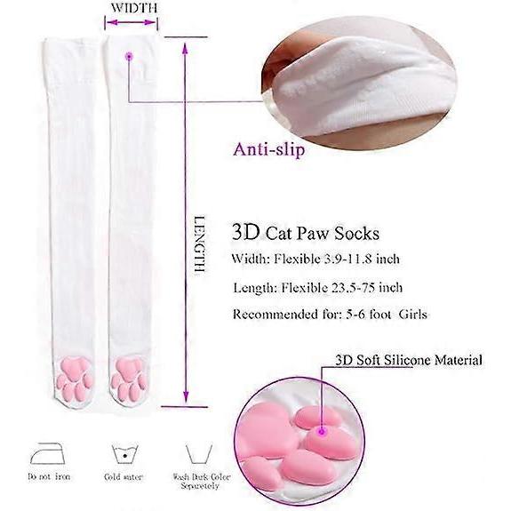 Cat Paw Pad Sock, Puffy Pawpad Socks Pink Cute Thigh High Socks for Girls kids Women CosplayToes Beans Socks