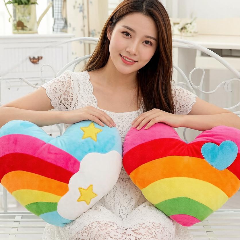 40X35Cm Rainbow Heart Plush Pillow Stuffed Colorful Sweet Cushion Sofa Chair Home Decoration Halloween'S Day Gift