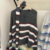 2025 Sweaters Buttons Cardigan Autumn Women Knitting Loose Striped With Scarf