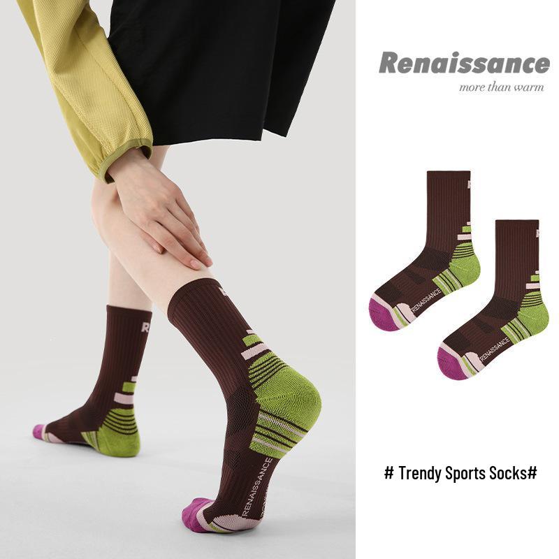 Women's Renaissance Sports Socks - Breathable, Sweat-wicking, Brown Compression Running Socks with Towel Bottom.