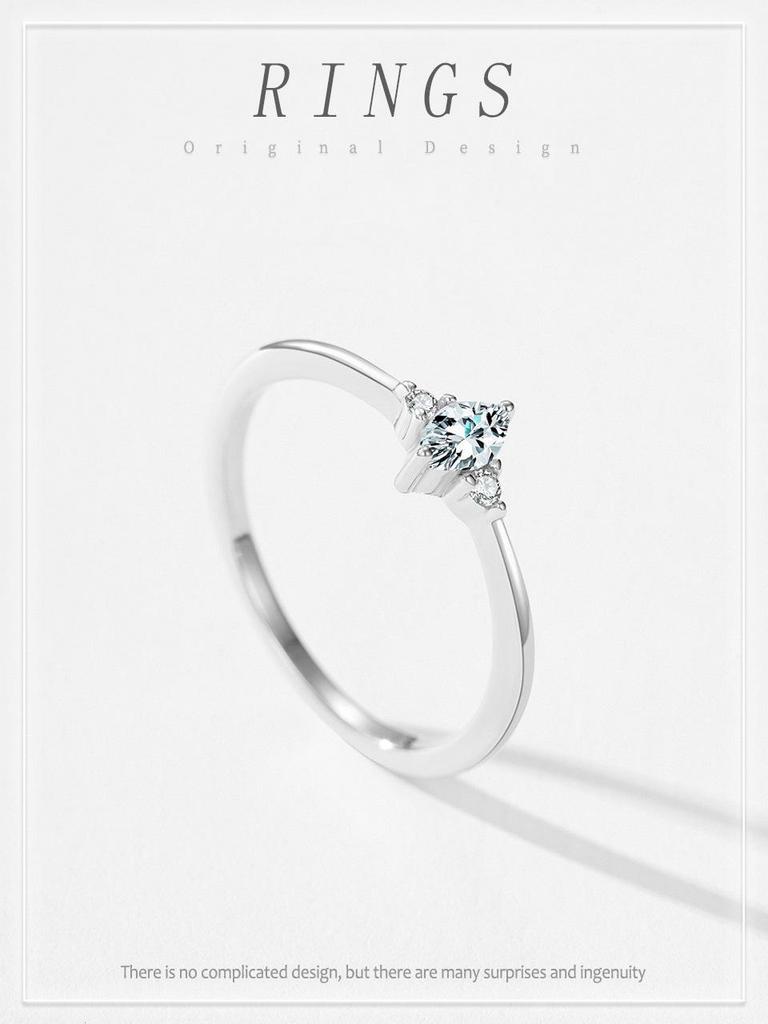 Женское кольцо из стерлингового серебра S925 с цирконами в форме ромба, легкая роскошь, простой штабелируемый дизайн для указательного пальца