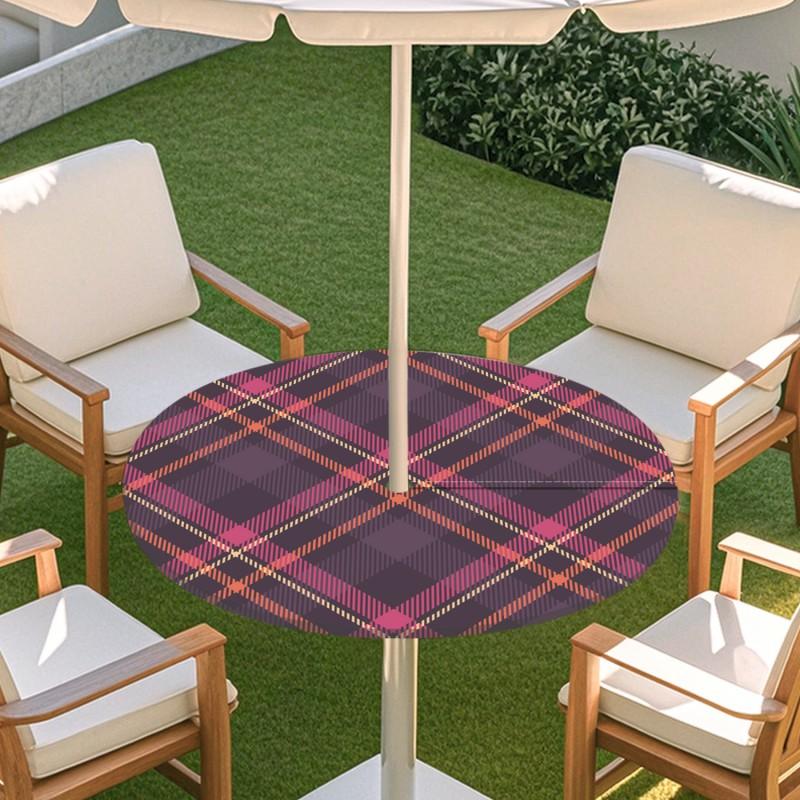 Outdoor Round Table Cover With Umbrella Hole Elastic Edge Waterproof Dustproof Patio Garden Tablecloth