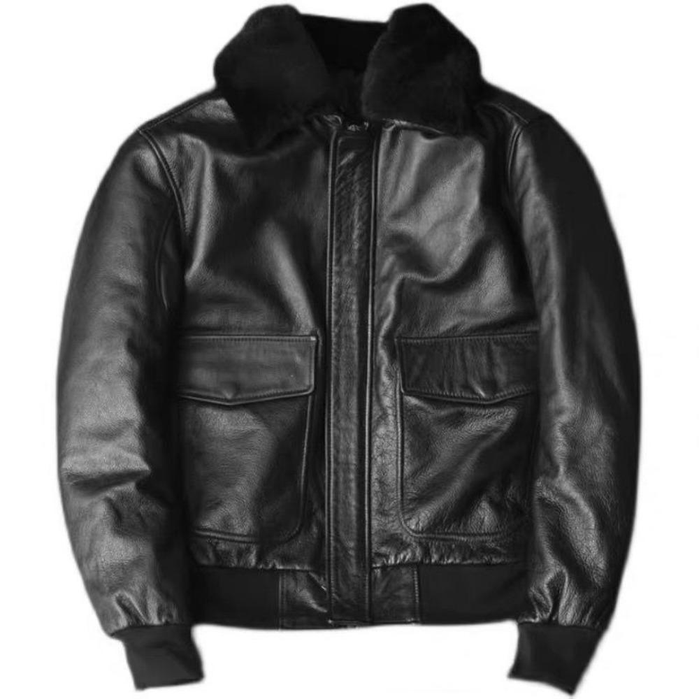Winter Lapel Flight Suit Leather Jacket Pure First Layer Cowhide Leather Jacket Men's Large Size Cotton Jacket
