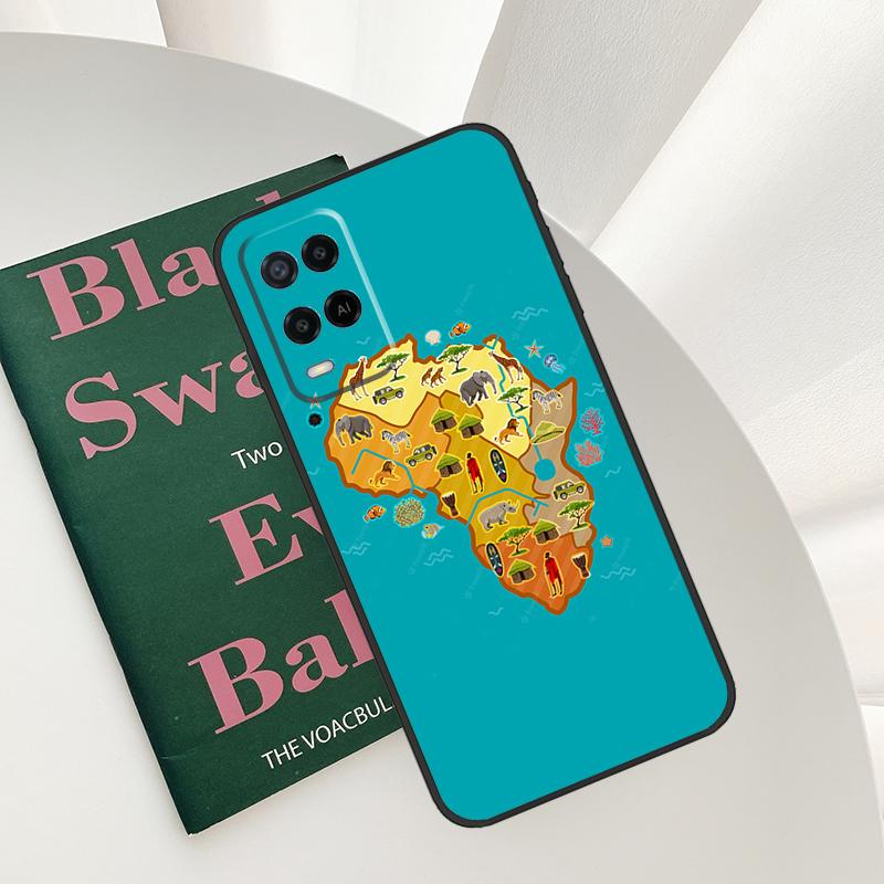 Africa Map Geography Painted Case For Oppo A58 A78 A98 A15 A16 A17 A52 A72 A76 A96 A54 A74 A94 A57 A77 A54S A57S Cover