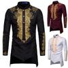 Men's Gold Foil Print Long Sleeve Middle Eastern Style Shirt (European Size, 2023)