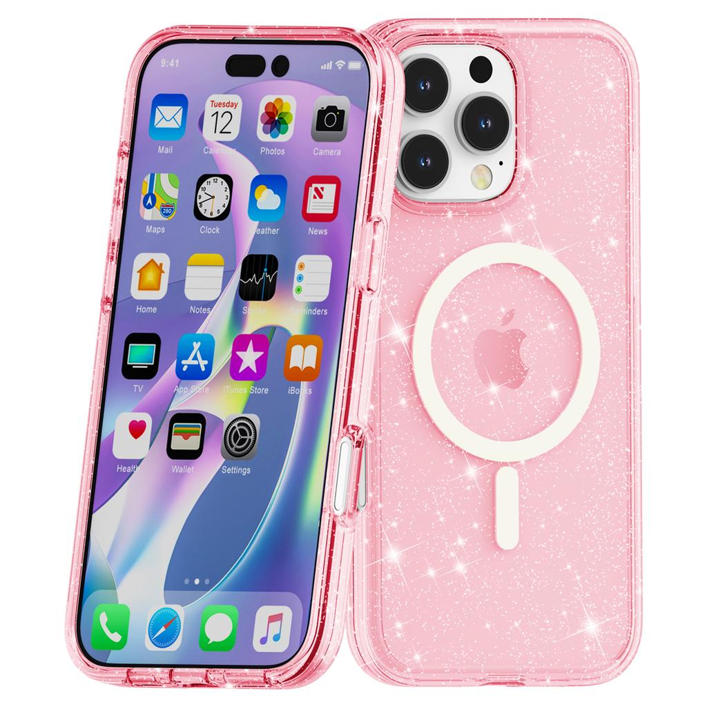 For iPhone 16 Pro Max Case Sparkly Glitter PC+TPU Phone Cover Compatible with MagSafe