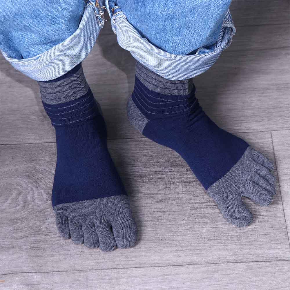 Cotton Breathable Simple Middle Tube Socks With Toes Stripe Hosiery Man Socks Five Finger Socks