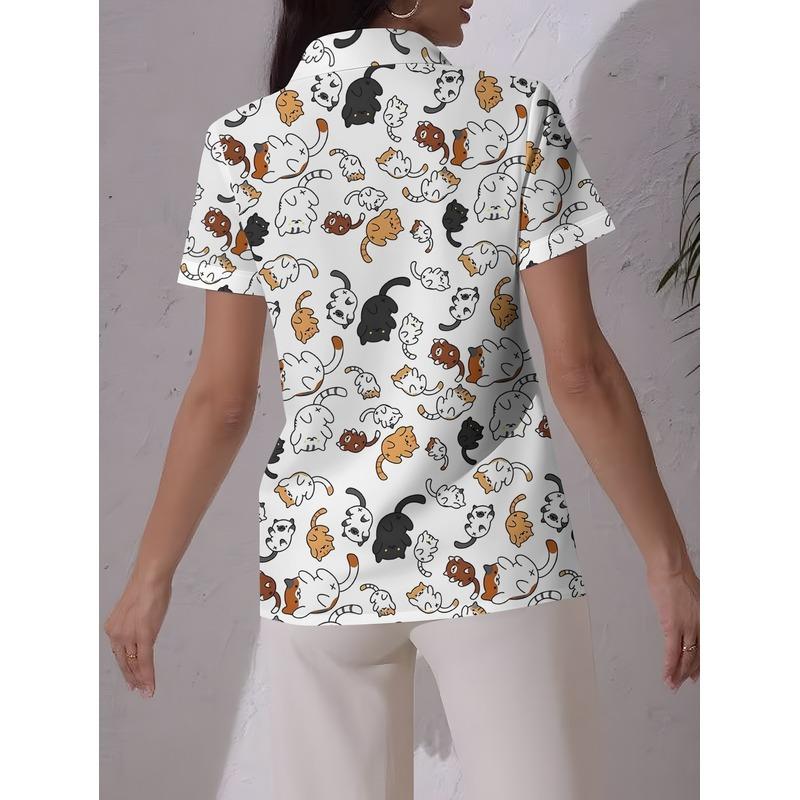 Women's Full-Body Animal Print Button-Up Shirt Short-Sleeve Collar Blouse Casual Daily Wear Spring Summer Fall Non-Matching Styl