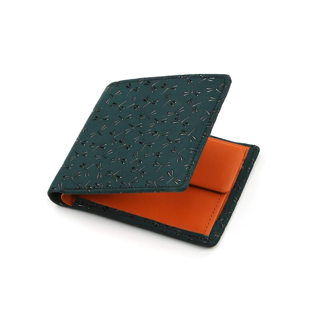 [Инден-я] Инден ХИСОКА Хисока Традиционное ремесло Косю Инден Оленья кожа Лаковое Оригинальный бренд Кошелек Зеленый с черным лаковым дизайном Стрекоза