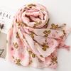 Женский ретро-шарф, толстый розовый шелковый шарф с цветочным узором, теплая шаль с бахромой, аксессуары