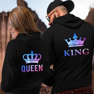 Новые парные толстовки с капюшоном и длинным рукавом с принтом QUEEN KING для женщин и мужчин