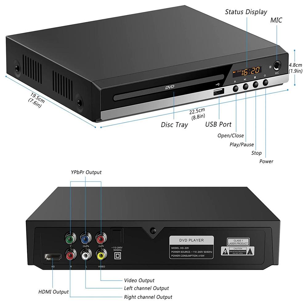 Callaa Новый HD DVD 229 Видеоплеер Домашний DVD-плеер Мультимедиа Цифровое ТВ USB DVD-видео/DVD+CD Аудио/VCD/SVCD JEPG/MP3/WMA/Дисковая система домашнего кинотеатра