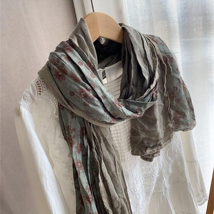 Korean Order Mori Floral Scarf Women's Autumn and Winter Literary Atmosphere Long Shawl Summer Sunscreen