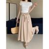 DX~~New Design Feeling Bow Tie Satin Pleated Skirt, Spring and Summer High Waisted Slim A-line Skirt