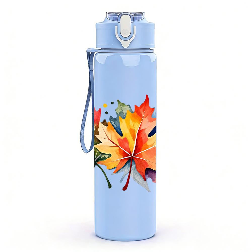 1PC Autumn Maple Leaf Graphic,750ml Color Plastic Sports Water Bottle,Leakproof Flip Straw Lid,Suitable for Sports Office Home Use