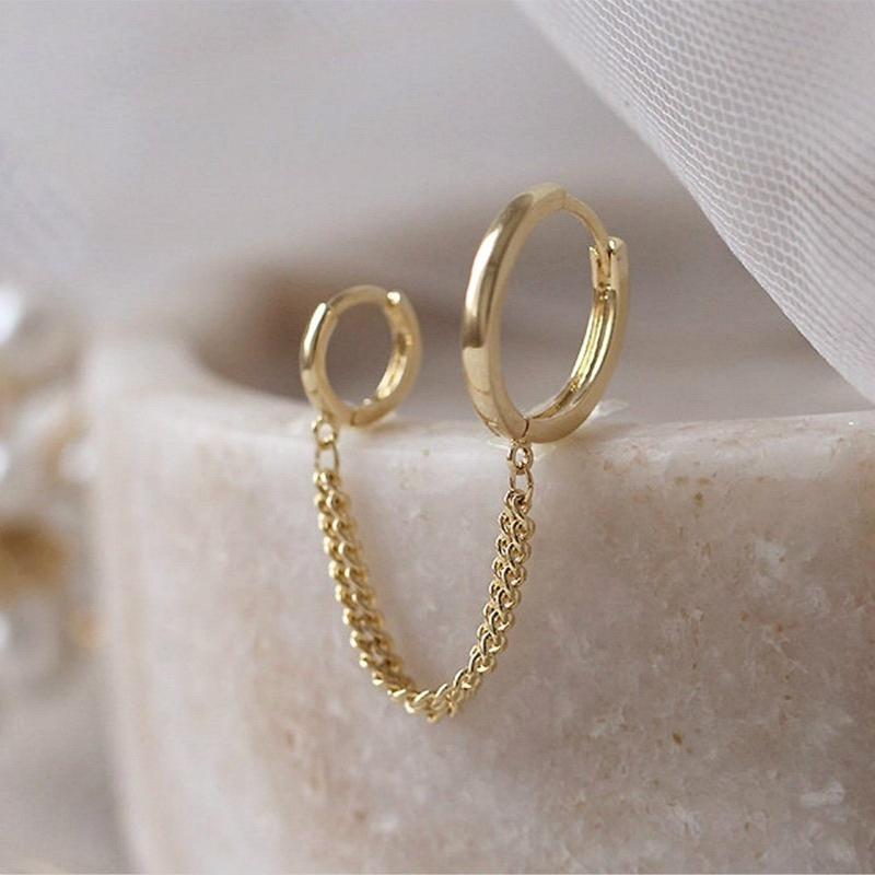 Simple Personality With Double Pierced Ears And Chain Hoop Earrings For Women