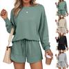Women's Solid Color Round Neck Long Sleeve Shorts Fashionable Casual Two-piece Sweatshirt Suit