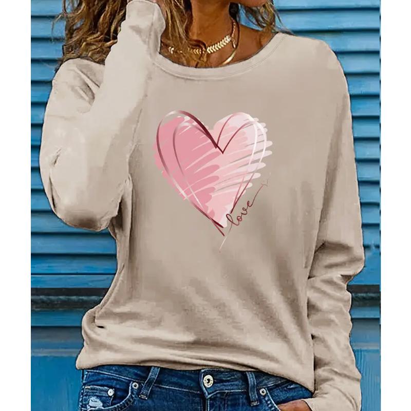 2025 Осень и Зима Женский Новый Повседневный Топ с Круглым Вырезом и Длинным Рукавом с 3D-Принтом 'Любовь'