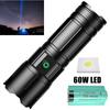 60w Super Bright 200m High Power LED Flashlight Torch Type-c Rechargeable Powerful Outdoor Self Defense Handlamp Camping Lantern
