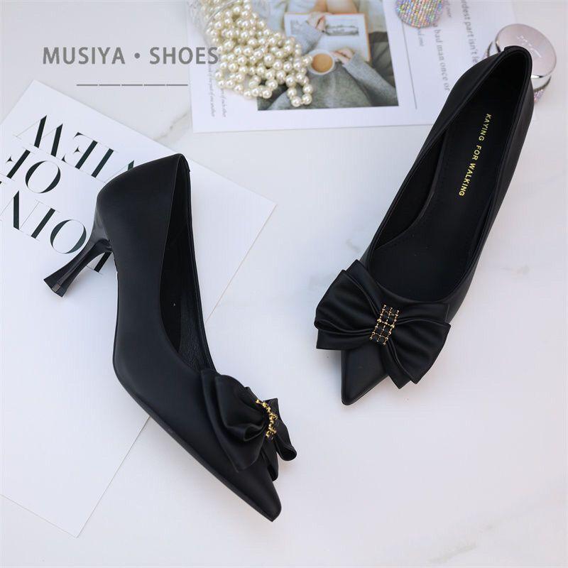 Модные туфли-лодочки с бантом на каблуке, белые туфли невесты с острым носком на высоком каблуке, женская летняя обувь, женская обувь 2024 года, весенняя мода