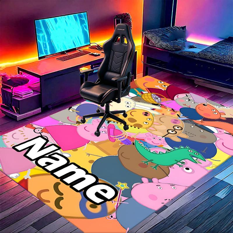 Custom Name Personalized Peppa Pig Print Carpet, Versatile Home Decor Rug, for Playroom, Apartment, Balcony, Entryway, Hallway Gift