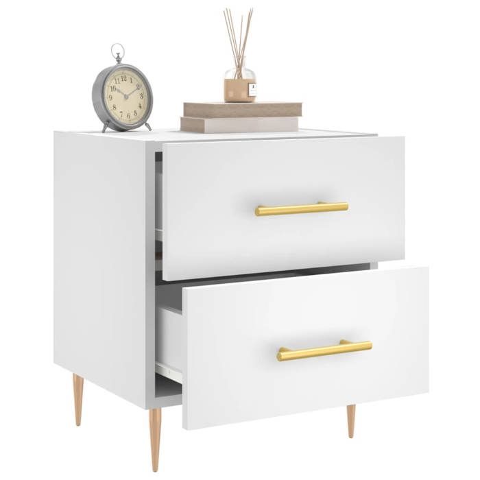 Table de chevet - Maison Exclusive - Blanc - Bois d'ingénierie - Tiroirs, pieds métal (lot de 2)