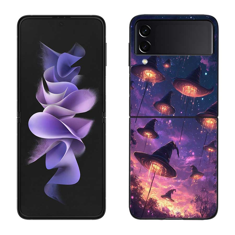 Halloween Wizard Hat Horror Fun Phone Case For Samsung Z Flip 7 6 5G Galaxy Z Flip 5 4 3 Black Hard Cell Cover Luxury PC Shell
