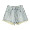 High-waisted Furrowed Tassel Denim Shorts for Women In Summer, Loose and Slim, Small A-line Wide-leg Pants