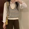 Striped Knitted Vest Women's Design Sense Autumn Outerwear Stacked V-neck Sweater Top Women