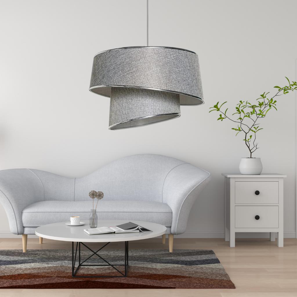 Style Asymmetric Cake Chandelier Gray Gray Fabric Silver Strip Bedroom Living Room Pendant Lamp