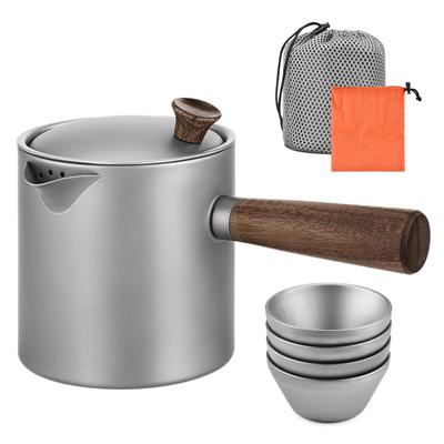 Титановый чайник с деревянной ручкой, портативный заварочный чайник с ситечком для кемпинга, походов
