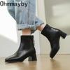Square Toe Thick Heel Women Ankle Boots Street Style Banquet Party Dress Short Botas Autumn Winter Women's Short Plush Shoes